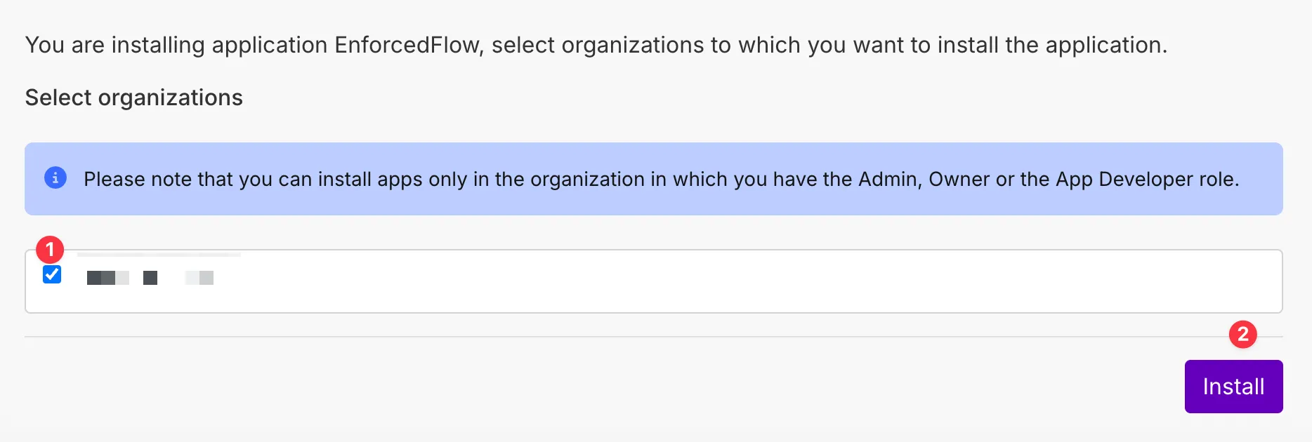 Select organization for installation