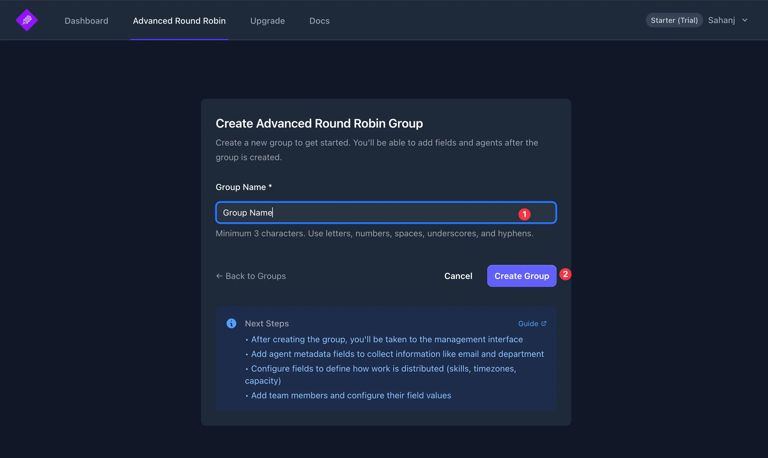 Create Advanced Round Robin Group modal