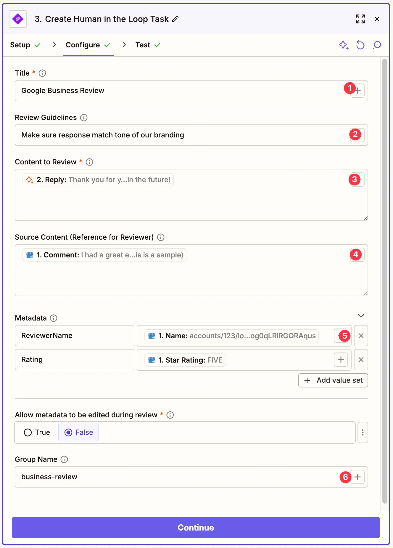 Human-in-the-Loop task configuration with all fields filled