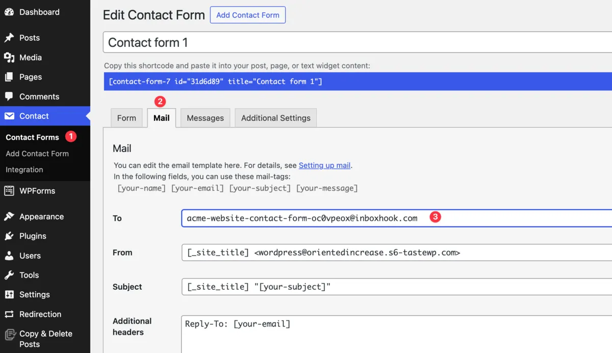 Contact Form 7 mail settings with EnforcedFlow email address