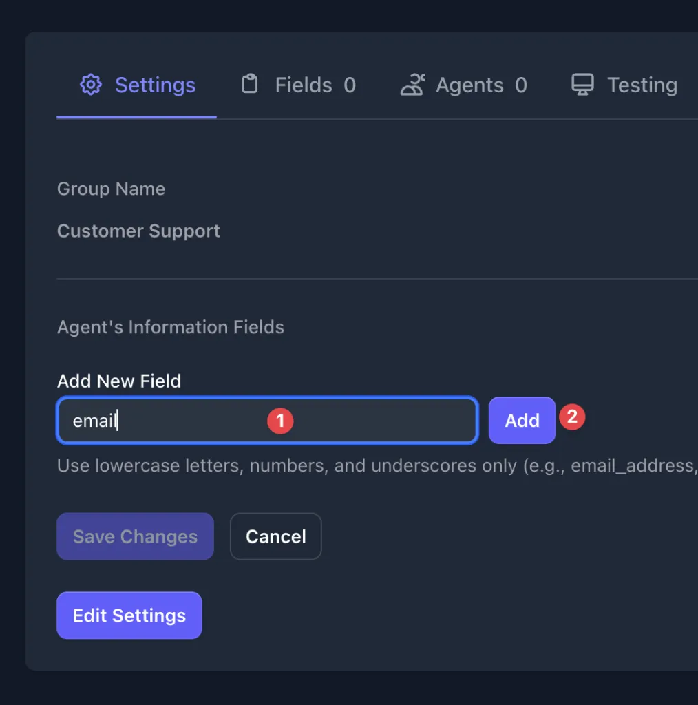 Field setup interface