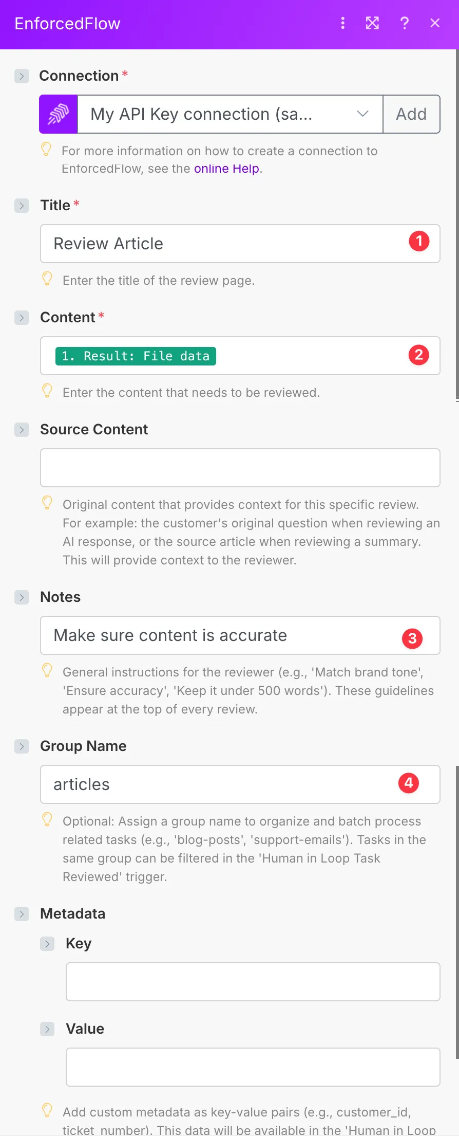 Configuring the review task