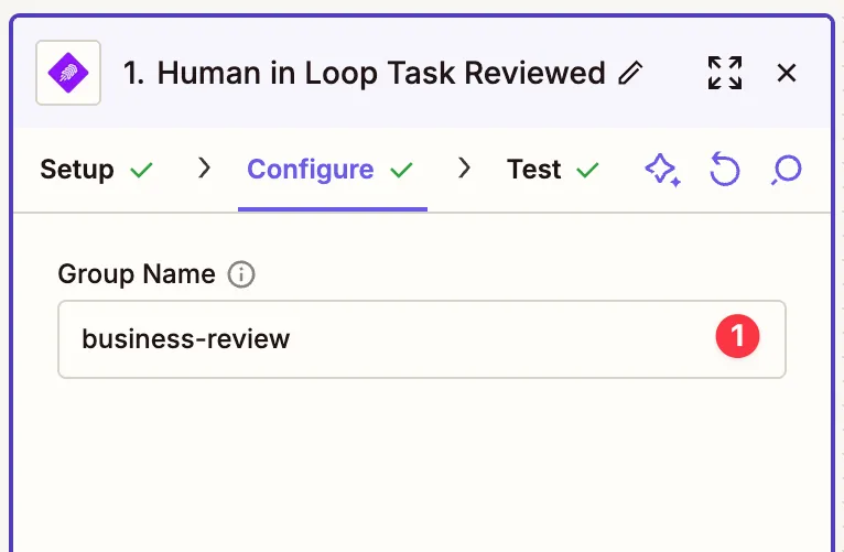 Group name configuration matching Zap 1