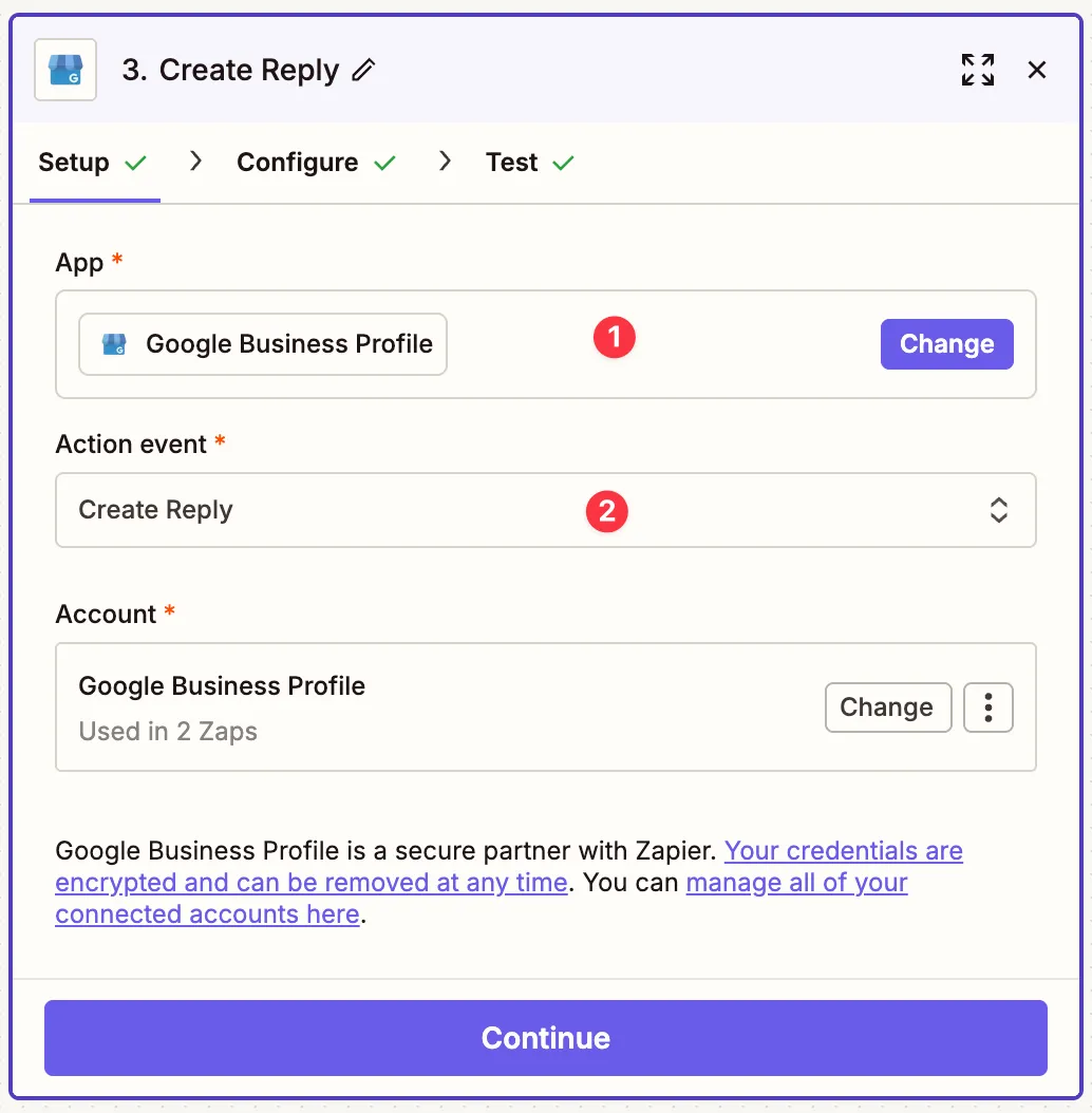 Google Business Profile action setup