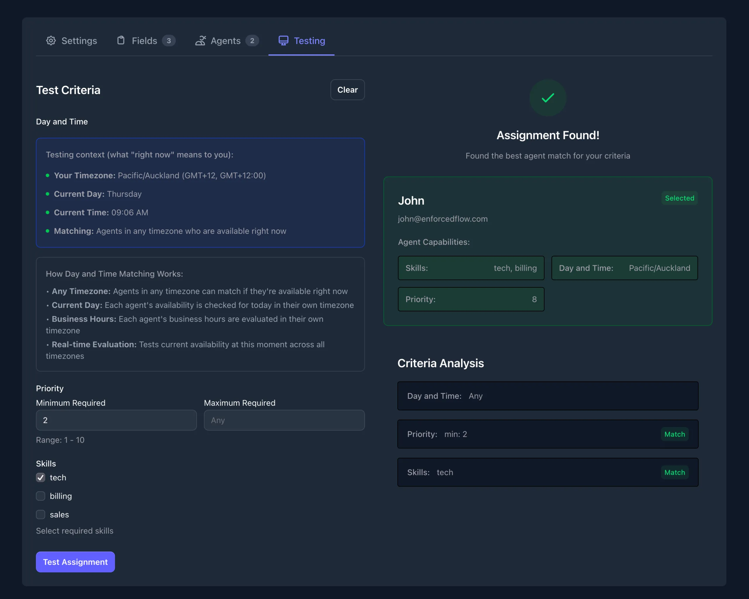 Testing tab interface