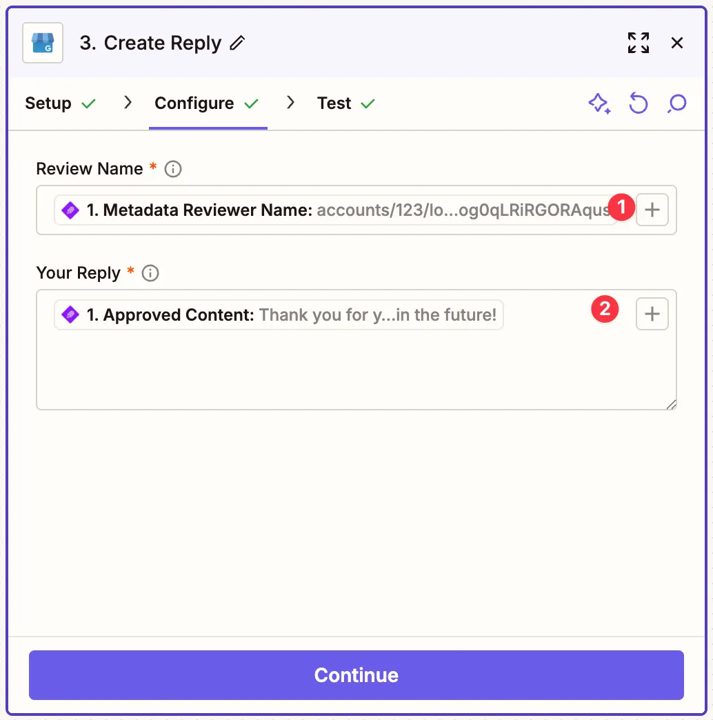 Reply configuration mapping approved content