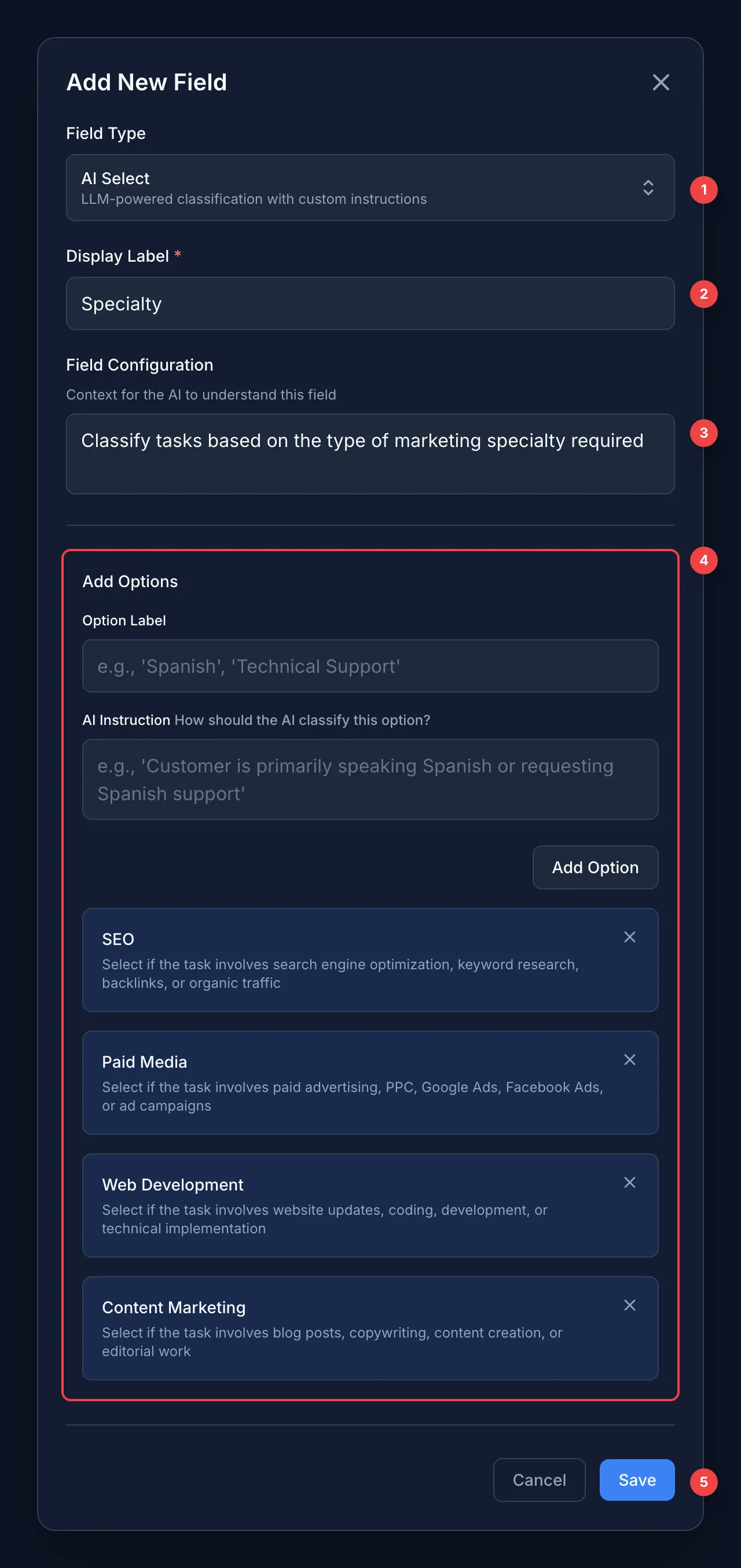 AI Select Field Modal